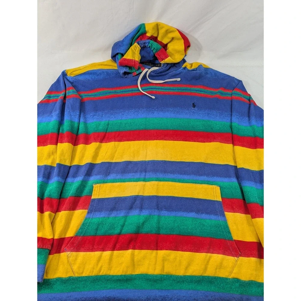 Polo Ralph Lauren Hoodie Mens 3XLT Tall Multicolor Stripe Cotton Pullover Logo